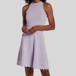 ELIZA J Lilac Scalloped Fit & Flare Sweater Dress